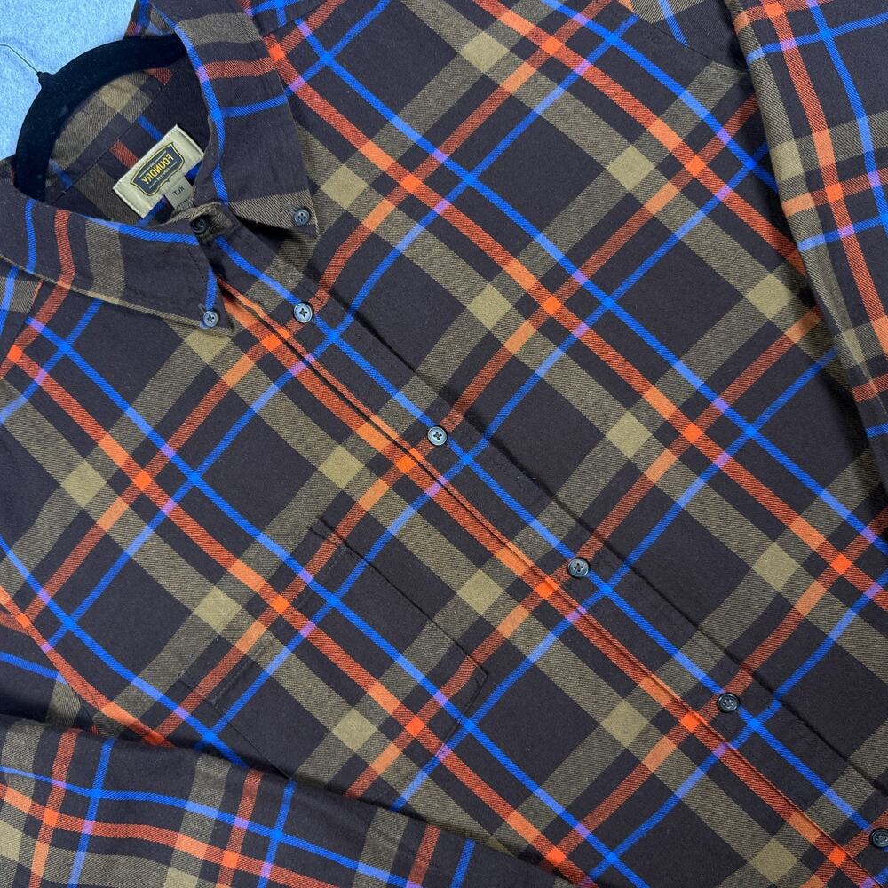Foundry Supply Co Plaid Flannel Shirt Mens XLT Brown Orange Blue Big & Tall